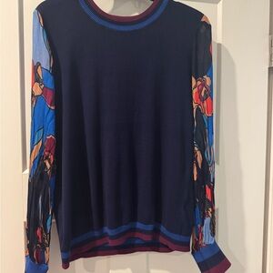 Anthropologie Navy Sweater with Colorful Sleeves